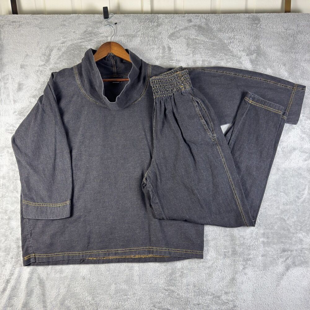 Vintage 90s MICHELE LAMY Denim 2pc Set Cowl Top & Paperbag Pants Archive